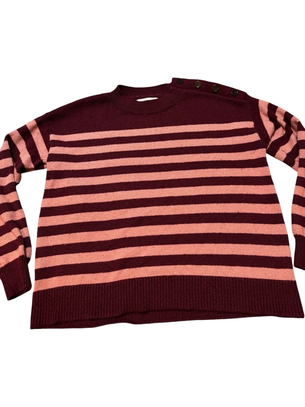 LOFT Pink & Burgundy Striped Sweater Women's Size Medium Soft Knit Pullover